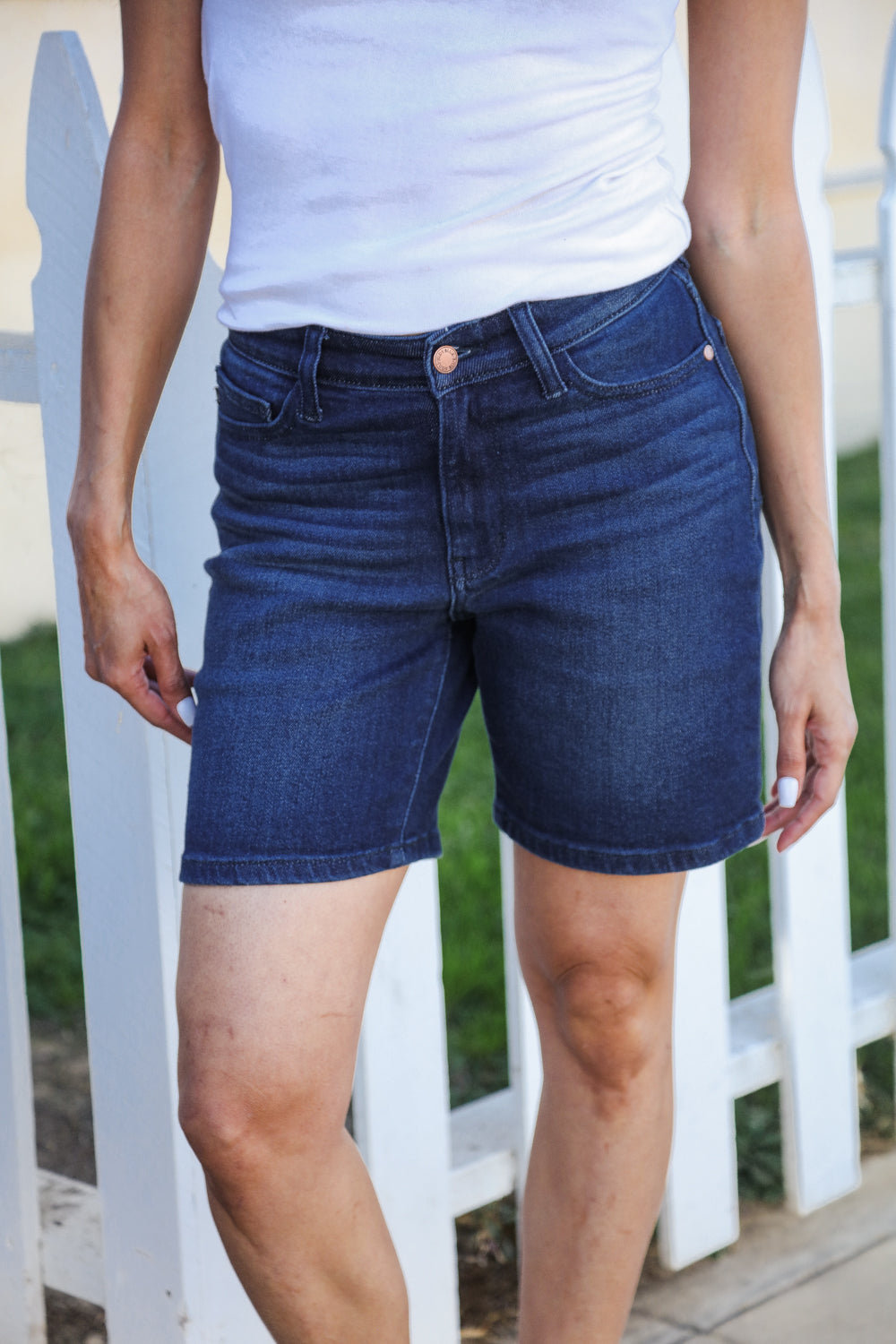 High Rise Dark Wash  V-Front Judy Blue Shorts