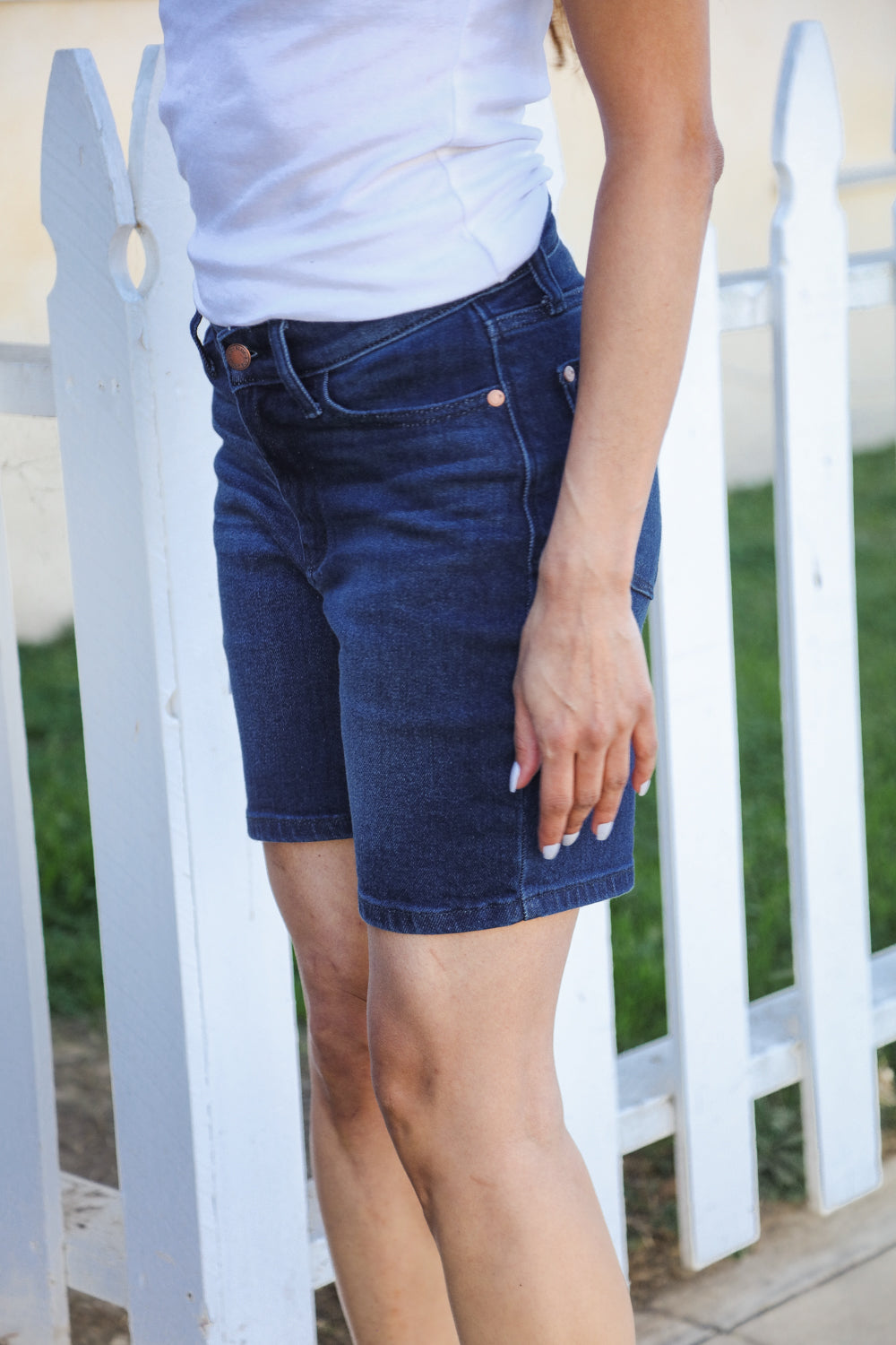 High Rise Dark Wash  V-Front Judy Blue Shorts