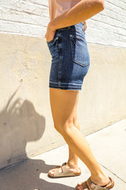 High Rise Dark Wash Released Hem Tummy Control Judy Blue Shorts