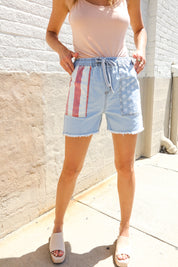 High Rise Stars & Stripes Pocket Drawstring Shorts