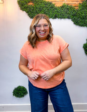 Sunkissed Crinkle Folded Sleeve Tee in Coral