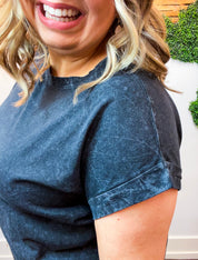 Sunkissed Crinkle Folded Sleeve Tee in Black