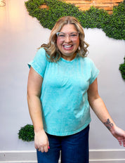 Sunkissed Crinkle Folded Sleeve Tee in Mint