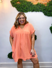 Wherever the Day Goes Gauze Dress in Coral