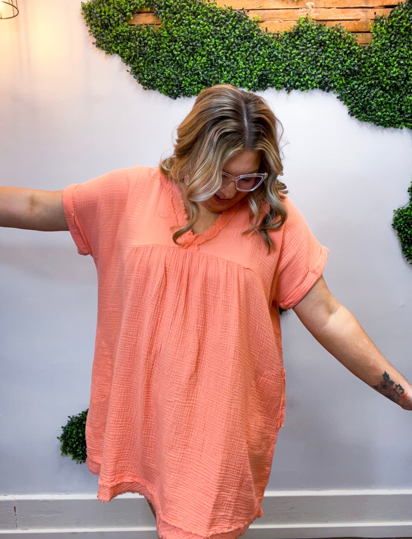 Wherever the Day Goes Gauze Dress in Coral