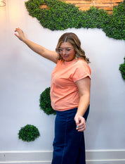 Sunkissed Crinkle Folded Sleeve Tee in Coral