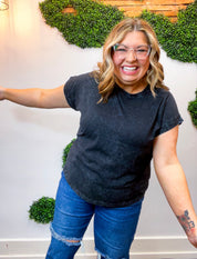 Sunkissed Crinkle Folded Sleeve Tee in Black