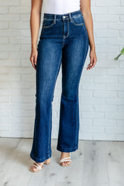 High Rise Dark Wash Side Seam Detail Flare Judy Blue Jeans