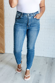 High Rise Tummy Control  Distressed Hem Skinny Judy Blue  Jeans