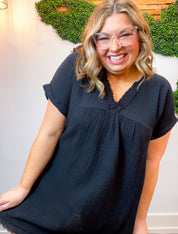 Wherever the Day Goes Gauze Dress in Black