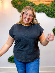 Sunkissed Crinkle Folded Sleeve Tee in Black