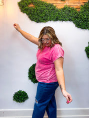 Sunkissed Crinkle Folded Sleeve Tee in Hot Pink