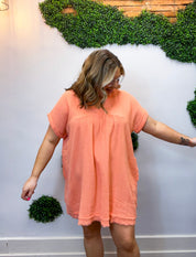 Wherever the Day Goes Gauze Dress in Coral
