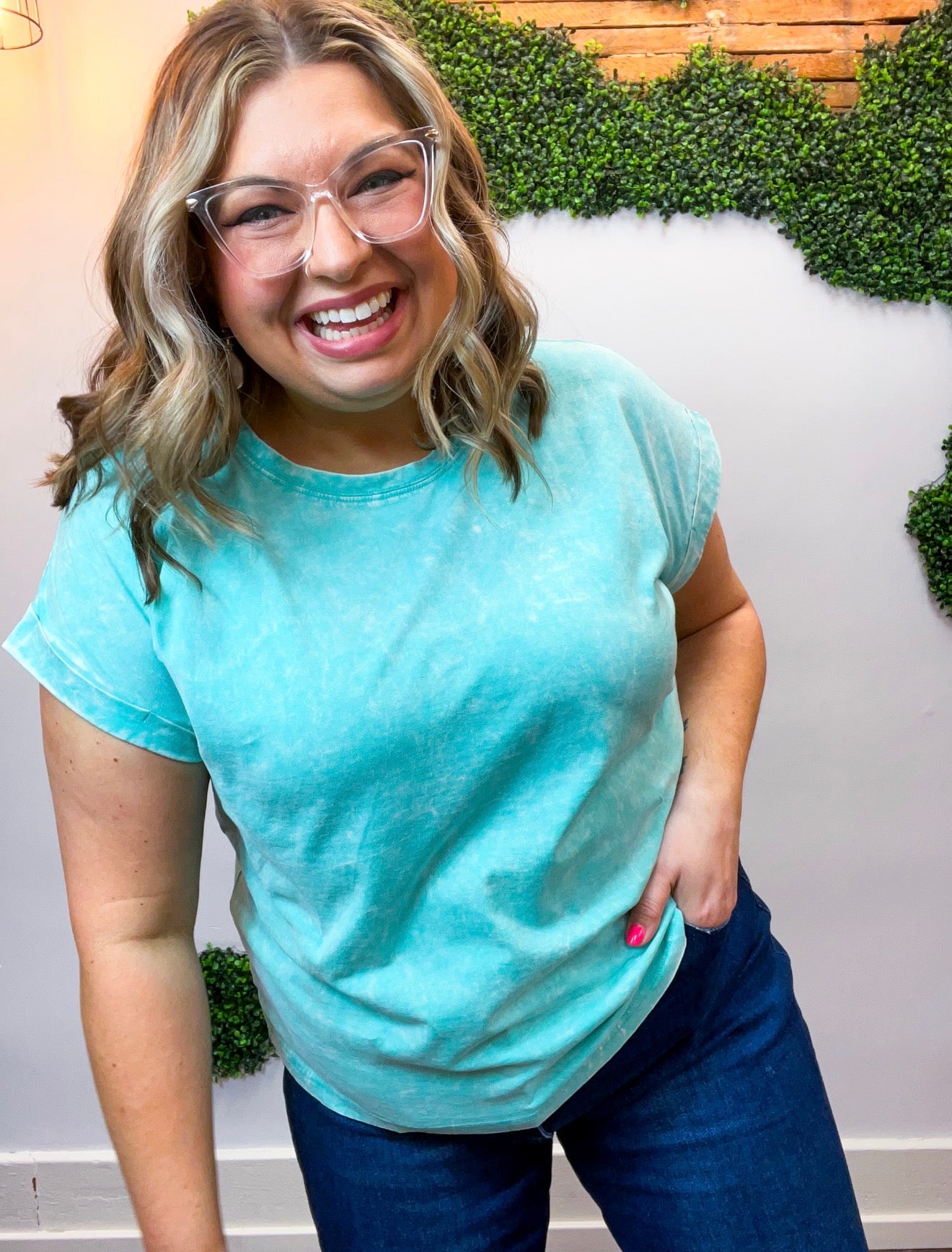 Sunkissed Crinkle Folded Sleeve Tee in Mint