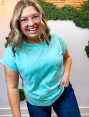 Sunkissed Crinkle Folded Sleeve Tee in Mint