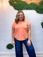 Sunkissed Crinkle Folded Sleeve Tee in Coral