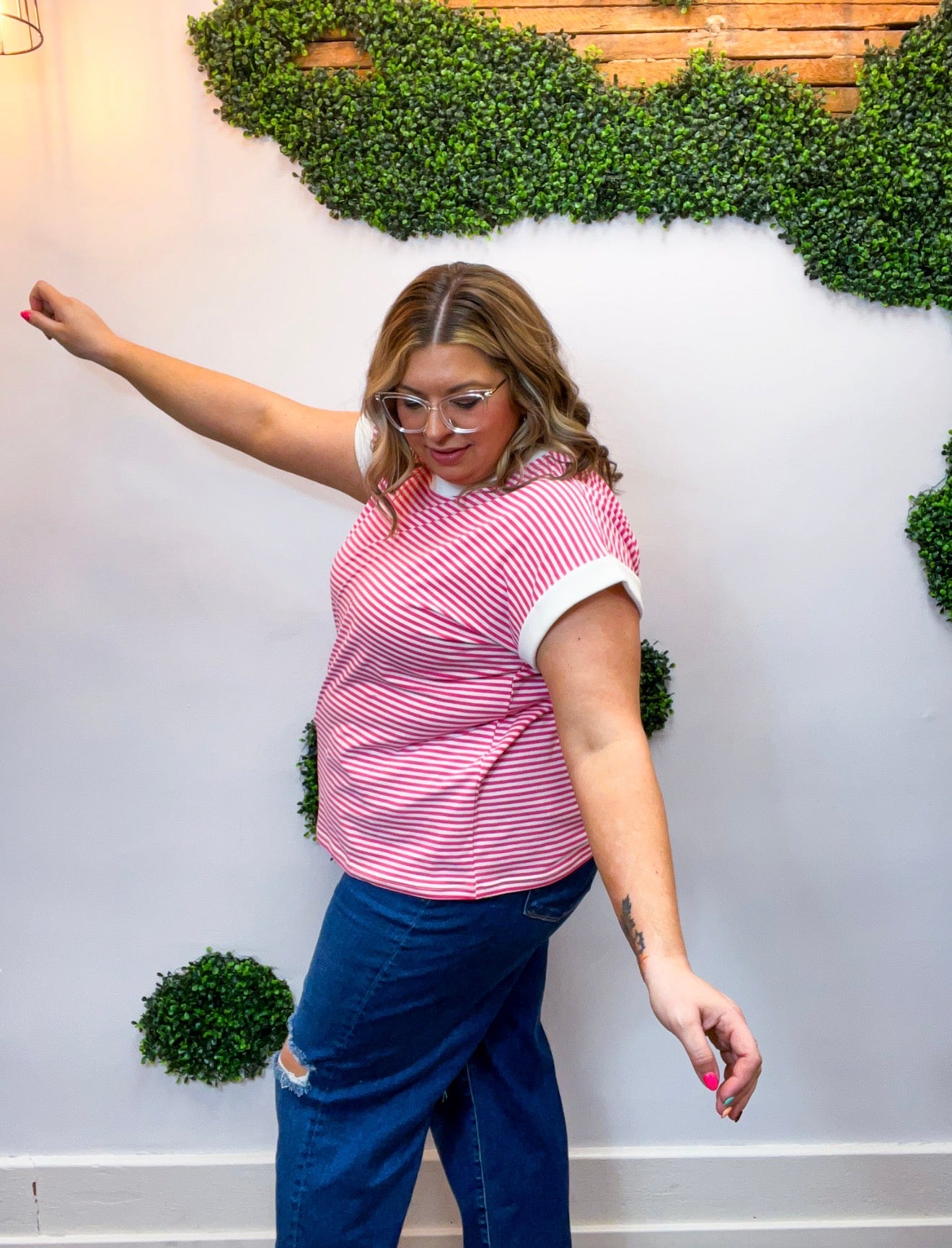 Pop of Happy Stripe Top in Hot Pink