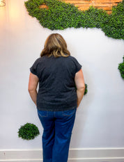 Sunkissed Crinkle Folded Sleeve Tee in Black