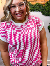 Pop of Happy Stripe Top in Hot Pink