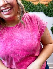 Sunkissed Crinkle Folded Sleeve Tee in Hot Pink