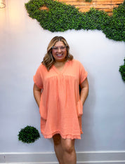 Wherever the Day Goes Gauze Dress in Coral