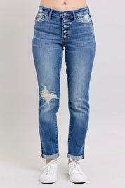 Mid Rise Boyfriend Fit Button Fly Judy Blue  Jeans