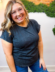 Sunkissed Crinkle Folded Sleeve Tee in Black