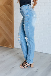 High Rise Patch Pocket Distressed Boyfriend Judy Blue Jeans