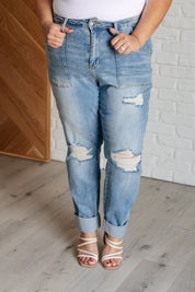 High Rise Patch Pocket Distressed Boyfriend Judy Blue Jeans