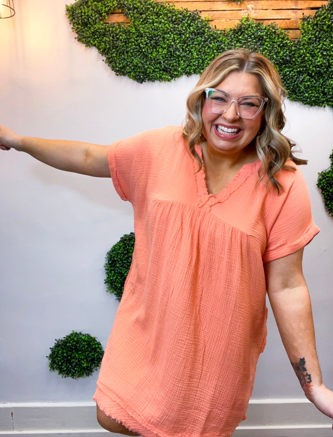 Wherever the Day Goes Gauze Dress in Coral