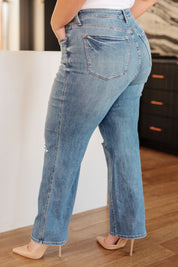 High Rise Tummy Control Distressed Straight Judy Blue Jeans