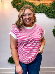 Pop of Happy Stripe Top in Hot Pink
