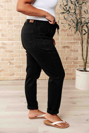 High Rise Double Cuff Judy Blue Joggers in Black