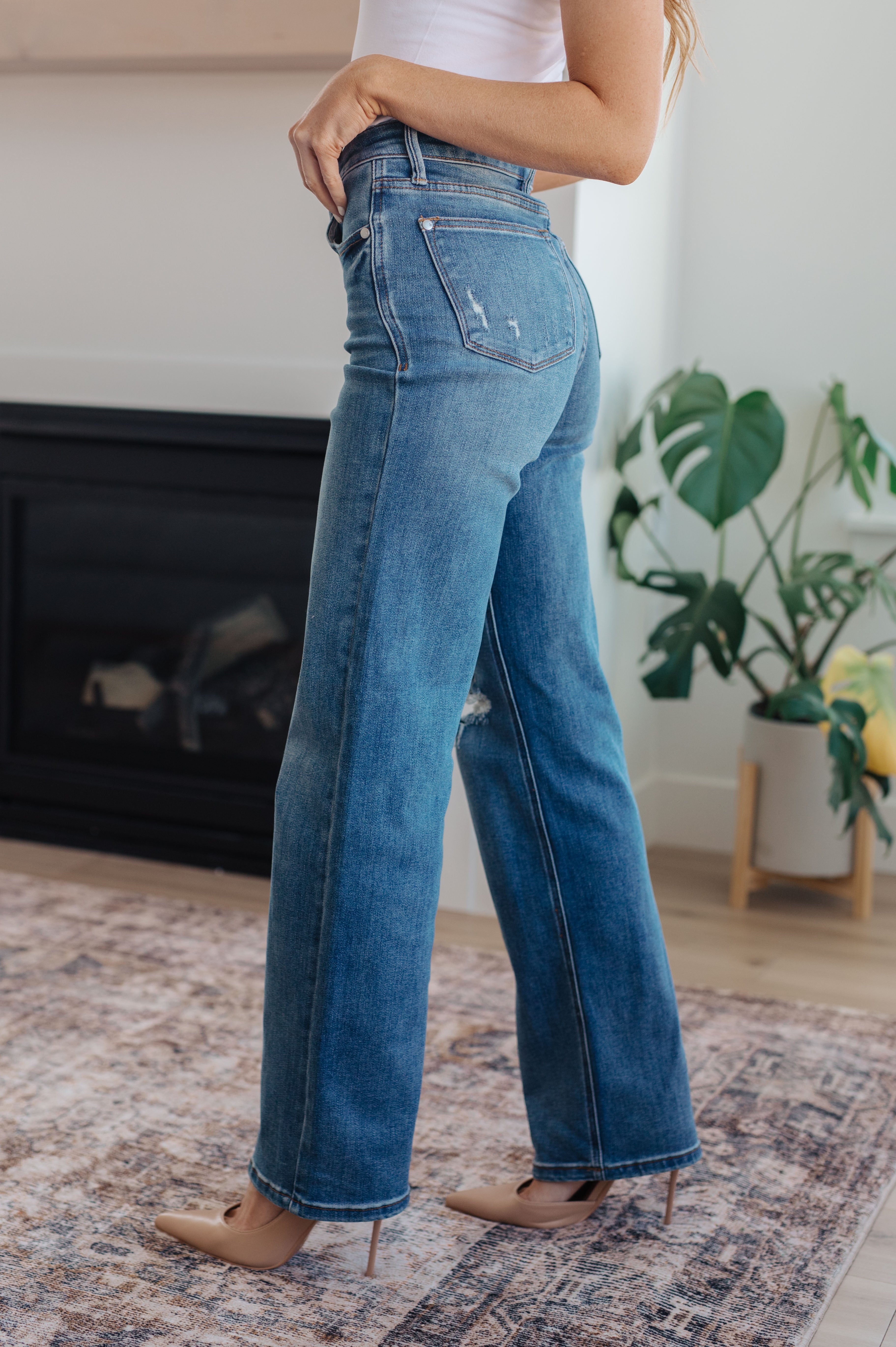 Judy Blue 90's High Waist Tummy Control Straight Jeans Blue at   Women's Jeans store