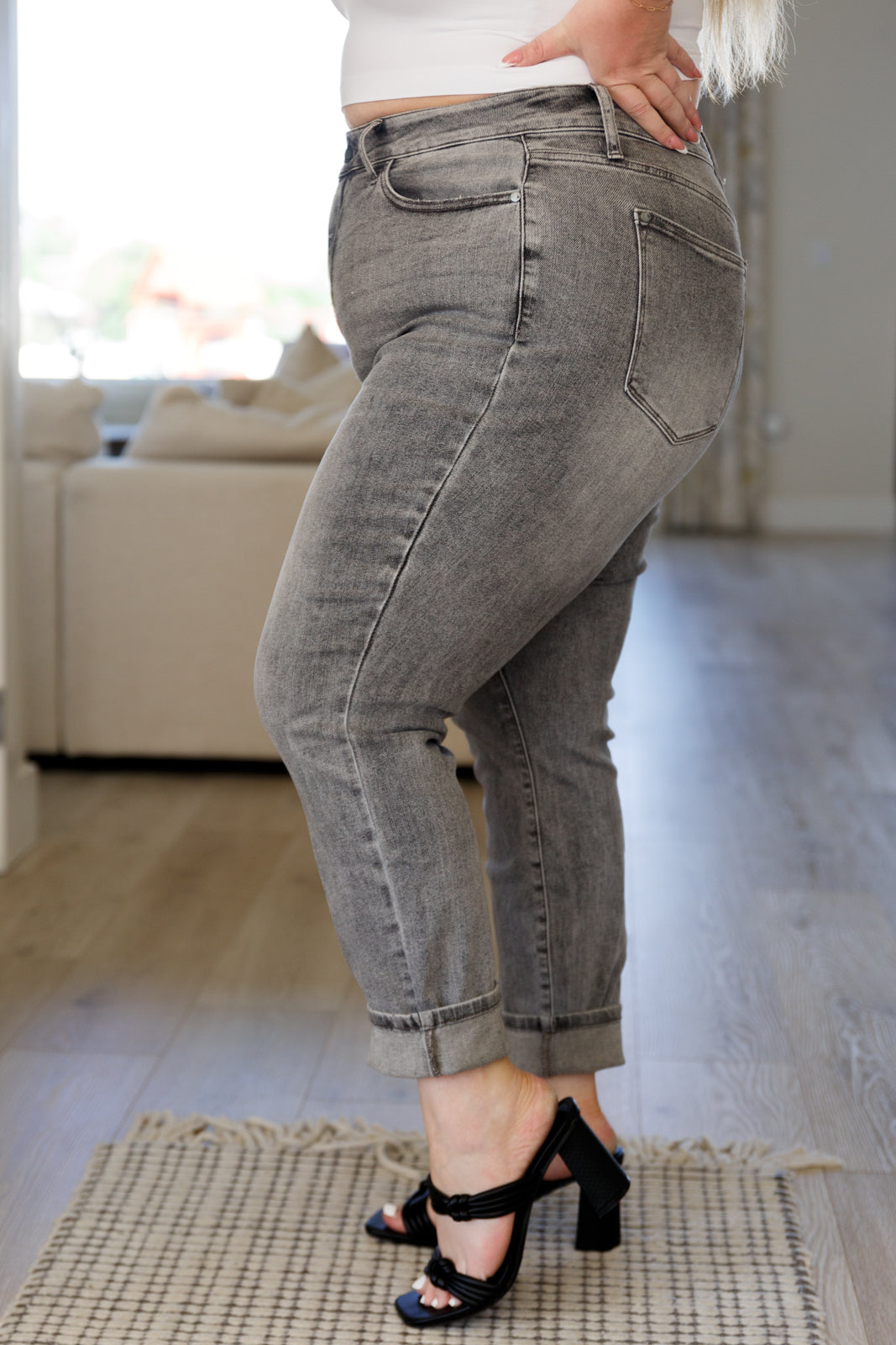 High Rise Stone Wash Slim Judy Blue Jeans in Gray