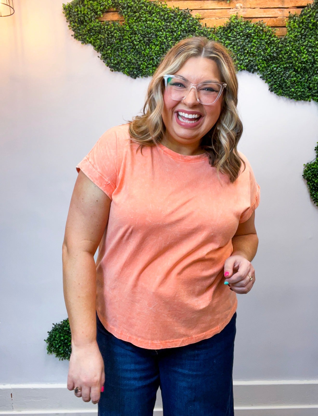 Sunkissed Crinkle Folded Sleeve Tee in Coral