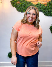 Sunkissed Crinkle Folded Sleeve Tee in Coral