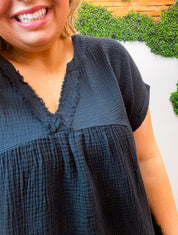 Wherever the Day Goes Gauze Dress in Black