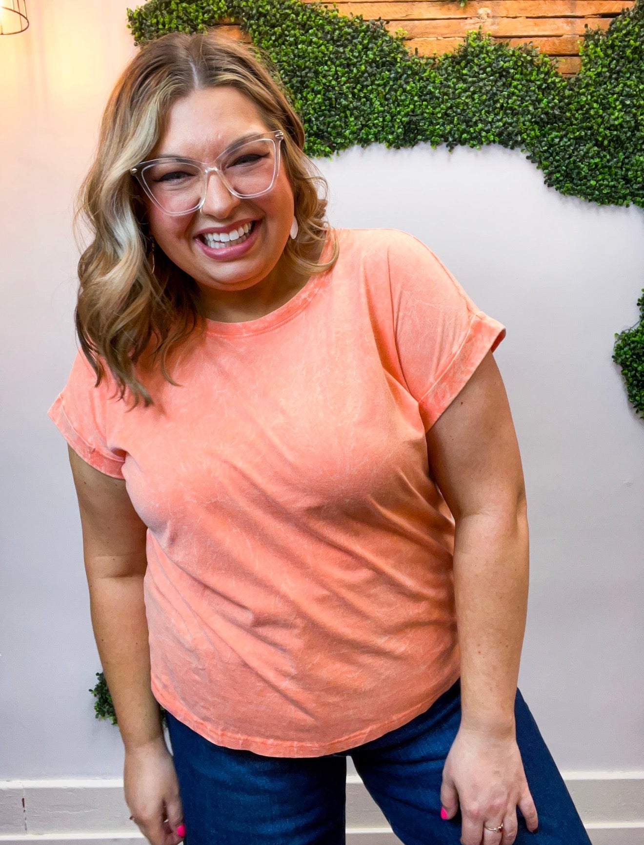 Sunkissed Crinkle Folded Sleeve Tee in Coral