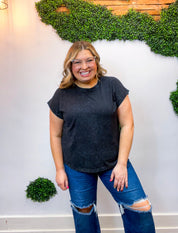 Sunkissed Crinkle Folded Sleeve Tee in Black