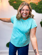 Sunkissed Crinkle Folded Sleeve Tee in Mint