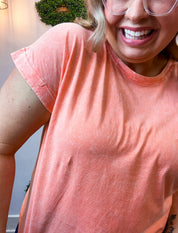 Sunkissed Crinkle Folded Sleeve Tee in Coral