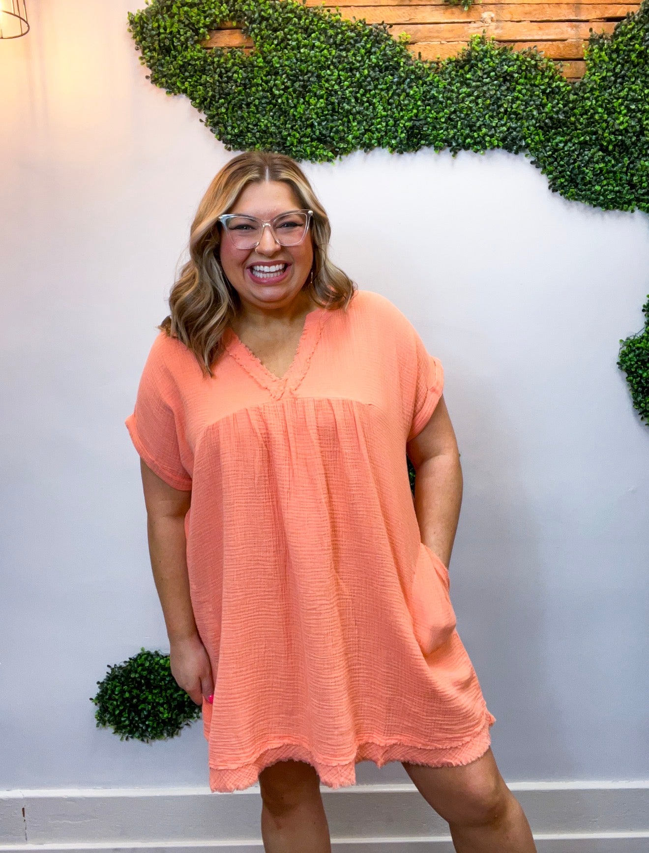 Wherever the Day Goes Gauze Dress in Coral