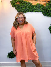 Wherever the Day Goes Gauze Dress in Coral