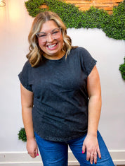 Sunkissed Crinkle Folded Sleeve Tee in Black