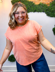 Sunkissed Crinkle Folded Sleeve Tee in Coral