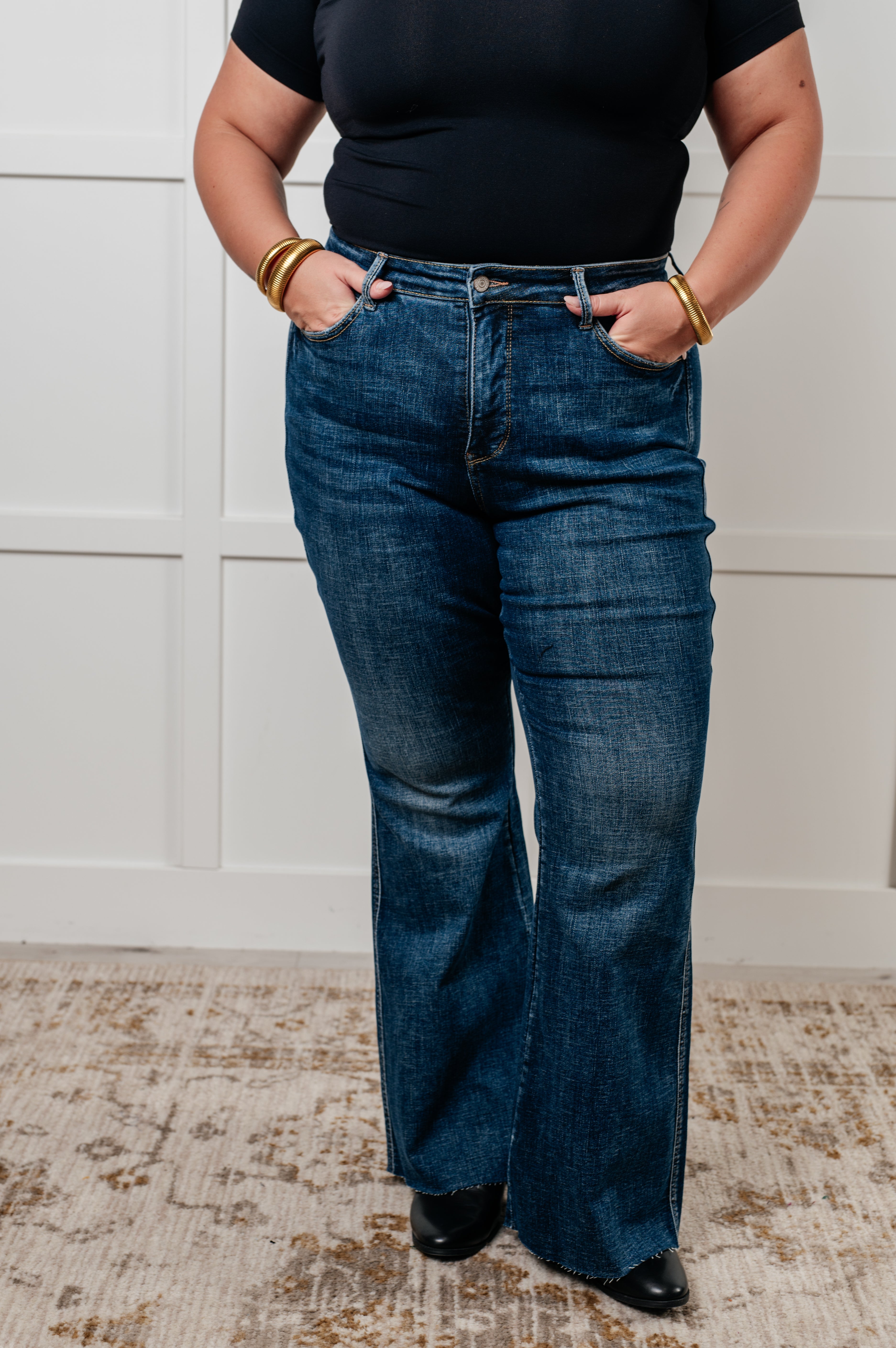 High Rise Tummy Control Dark Wash Shield Pocket Flare Judy Blue Jeans