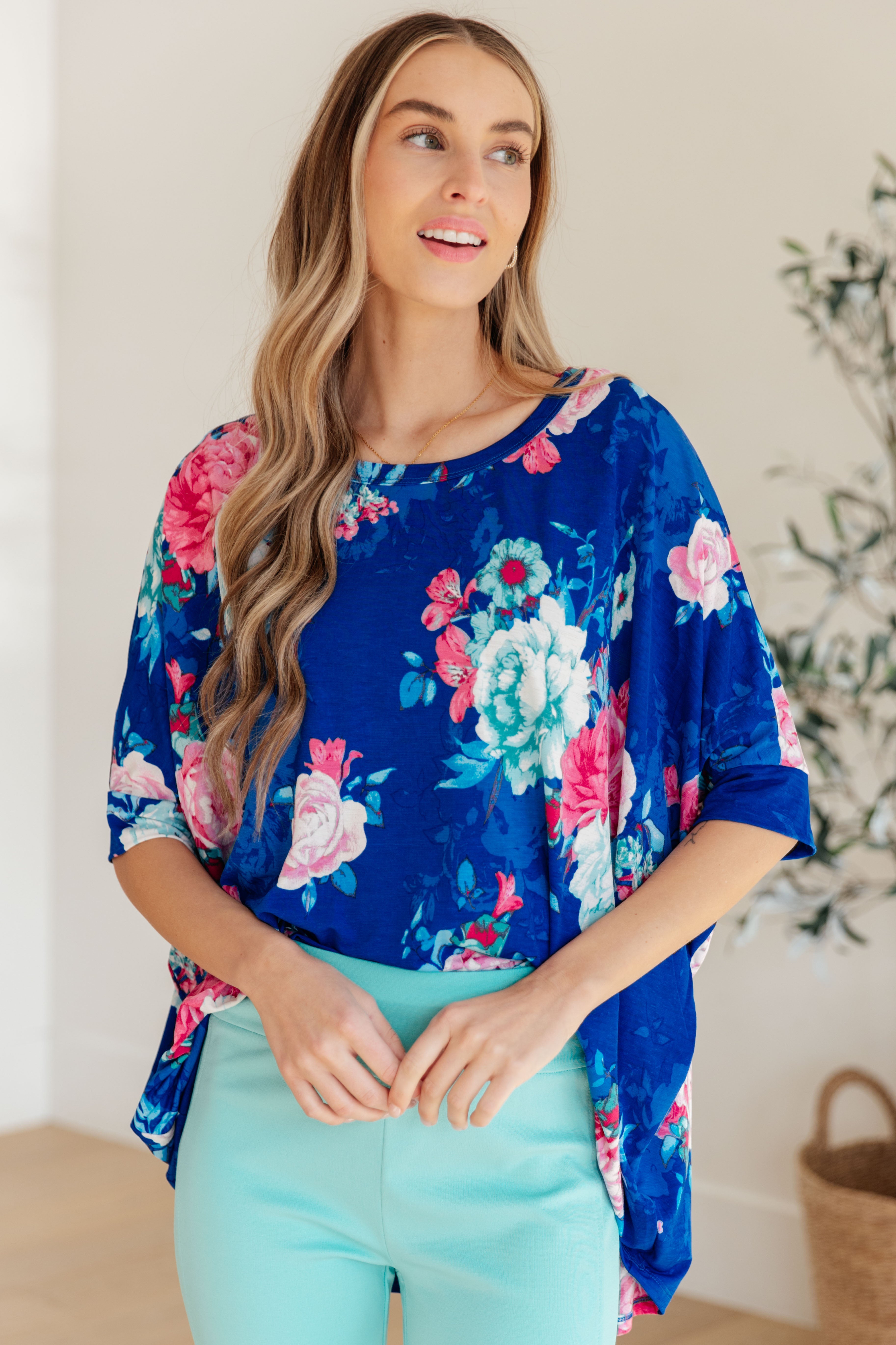 Dear Scarlett Essential Blouse in Royal and Pink Floral