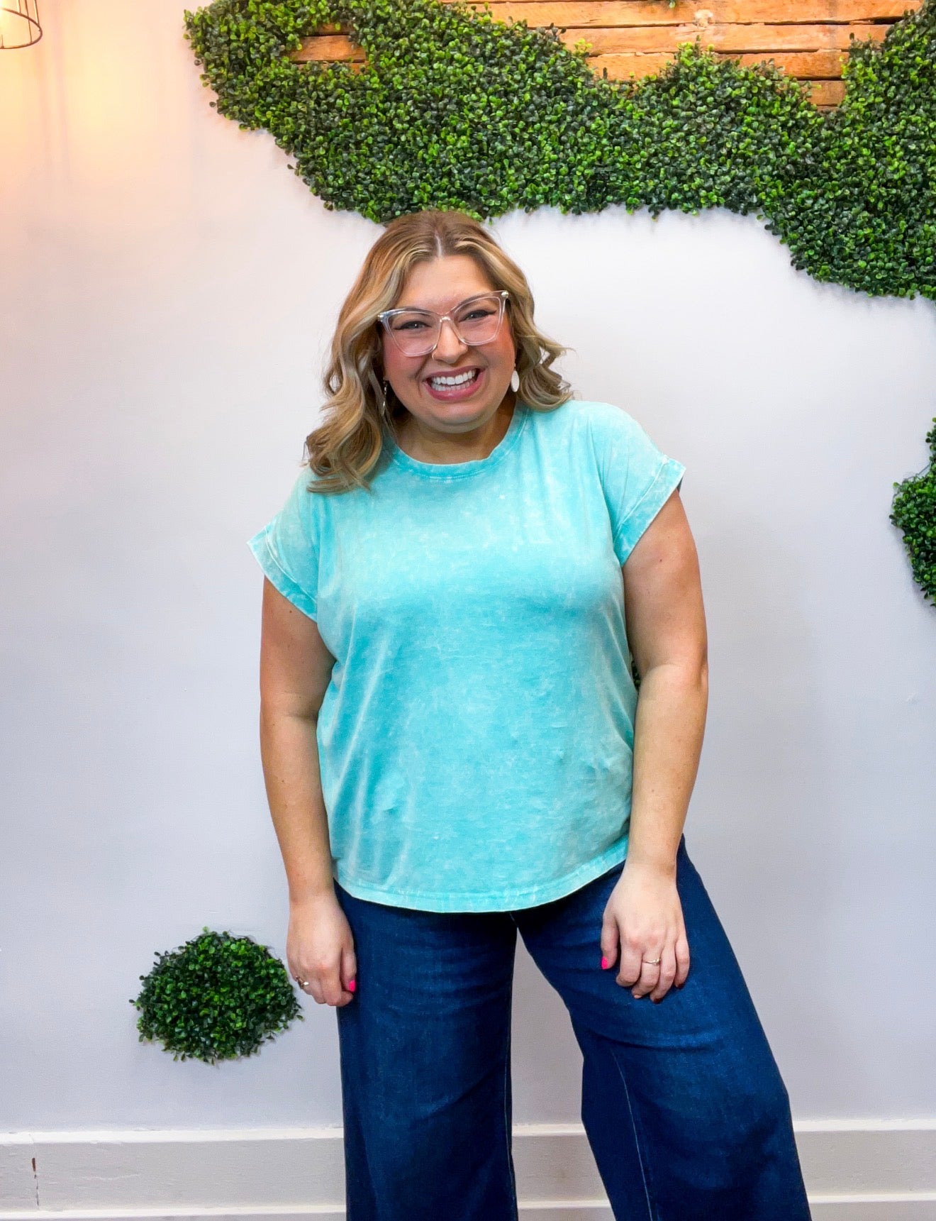 Sunkissed Crinkle Folded Sleeve Tee in Mint