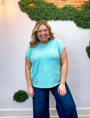 Sunkissed Crinkle Folded Sleeve Tee in Mint